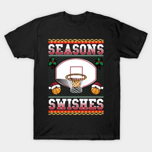 Christmas Basketball Seasons Swishes Ugly Sweater Pattern T-Shirt